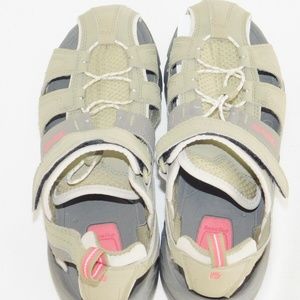 Teva Women's Tan and Gray Sport Sandals with Pink Accent